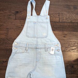 Light-Wash Frayed-Hem Jean Shortalls for Girls